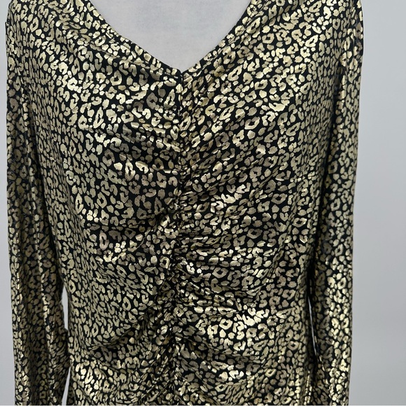 Nine West Cinched Blouse Black Gold Foil Leopard Print size XL - Picture 6 of 11